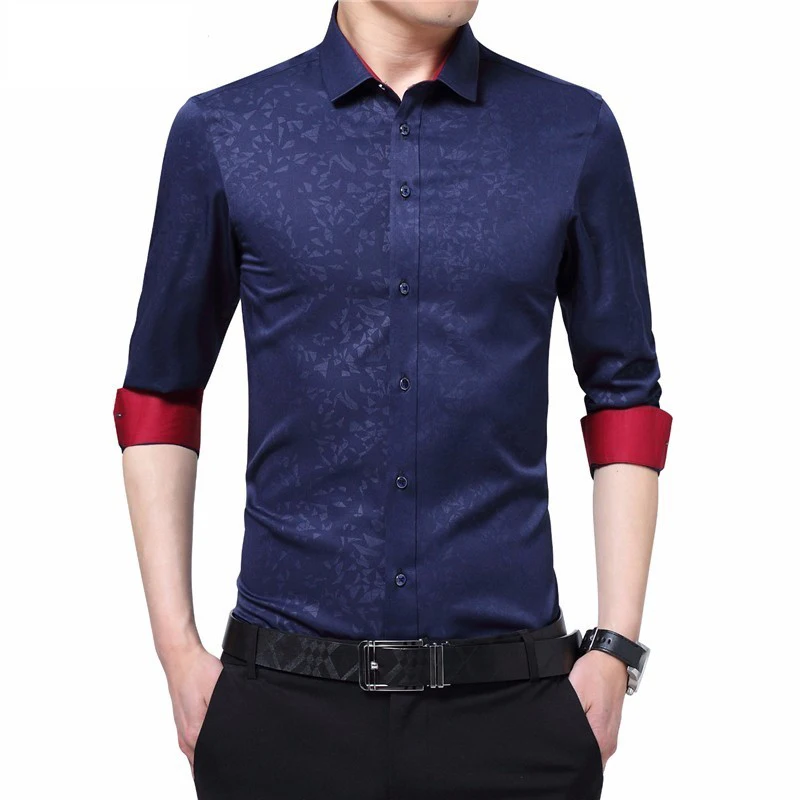 TFETTERS Newest Plus Size Male Social Shirt Long Sleeved Non-iron Men Flower Shirt Men's Shirt Business Imported-china