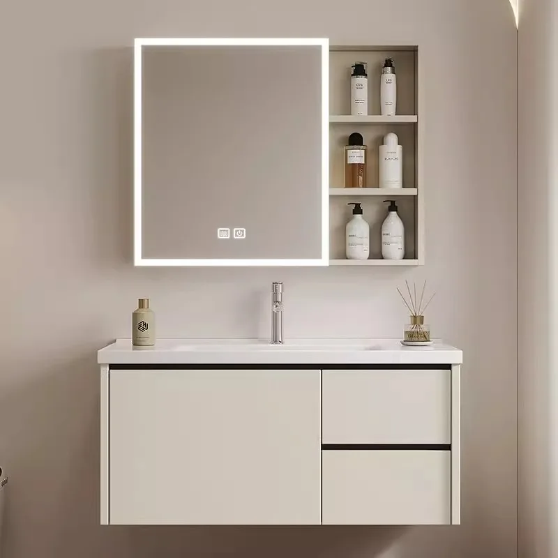 

Khaki aluminum honeycomb bathroom cabinet household integrated basin washbasin bath cabinet beauty mirror cabinet washbasin bath