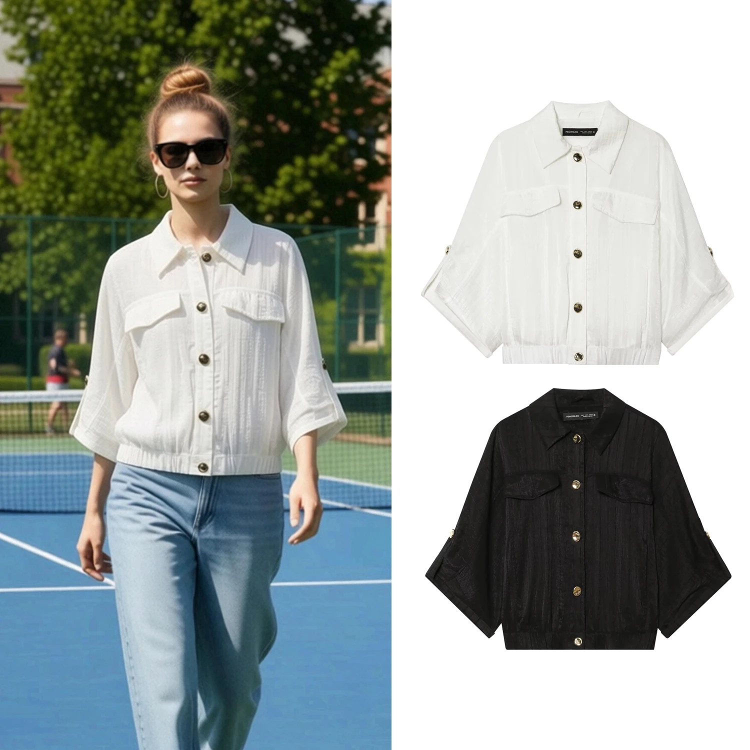 Blusas Sólidas para Mujer, Nuevas Blusas de Verano con Cuello Solapa, Mangas Anchas Enrolladas, Camisas con Botones, Blusas Elegantes para Dama, Blusas Informales