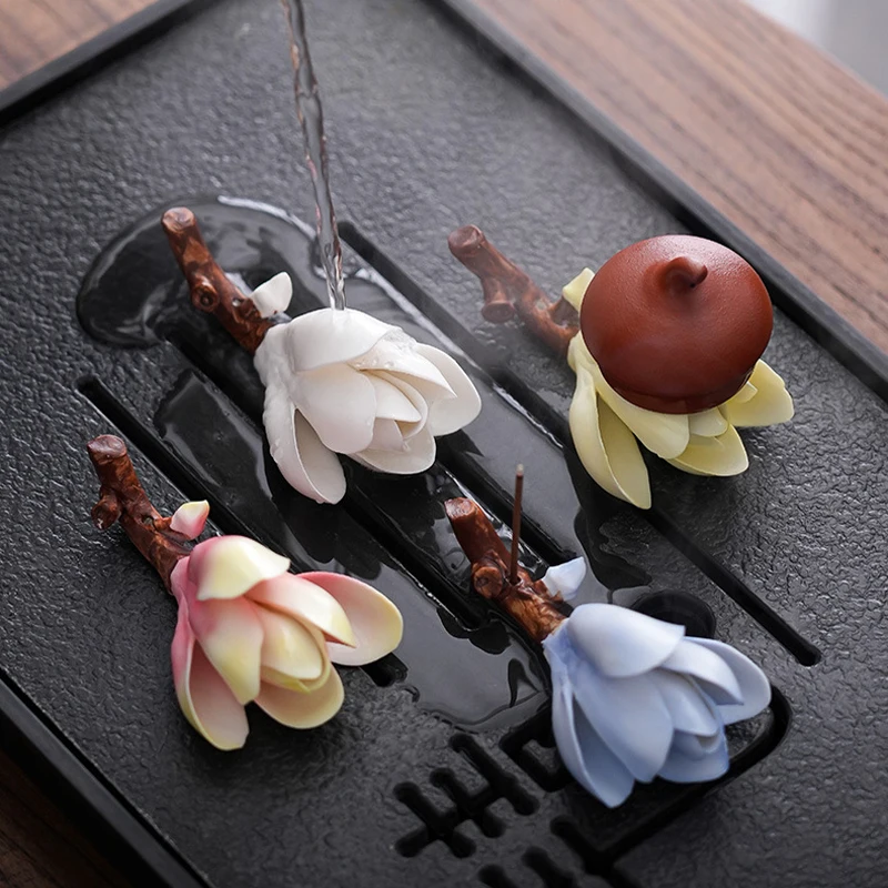 

Ceramic Color-changing Tea Pet Ornaments Magnolia Branches Shape Tea Ceremony Chinese Style Study Tea Table Decor Crafts
