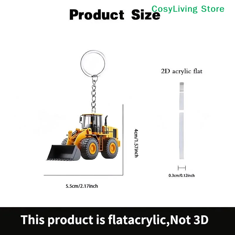 Lightweight Key Ring Pendant Party Gift Forklift Tractor Construction Truck Cartoon Roller Model Car 2D Flat Excavator Keychain image 3