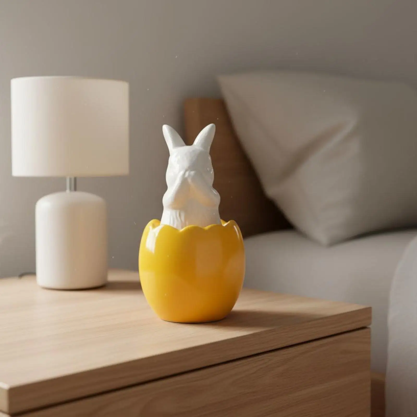 Ceramic Rabbit in Eggshell Figurine Easter Decoration Cute Bunny Statue for Office Desk Bookshelf or Dollhouse Scene