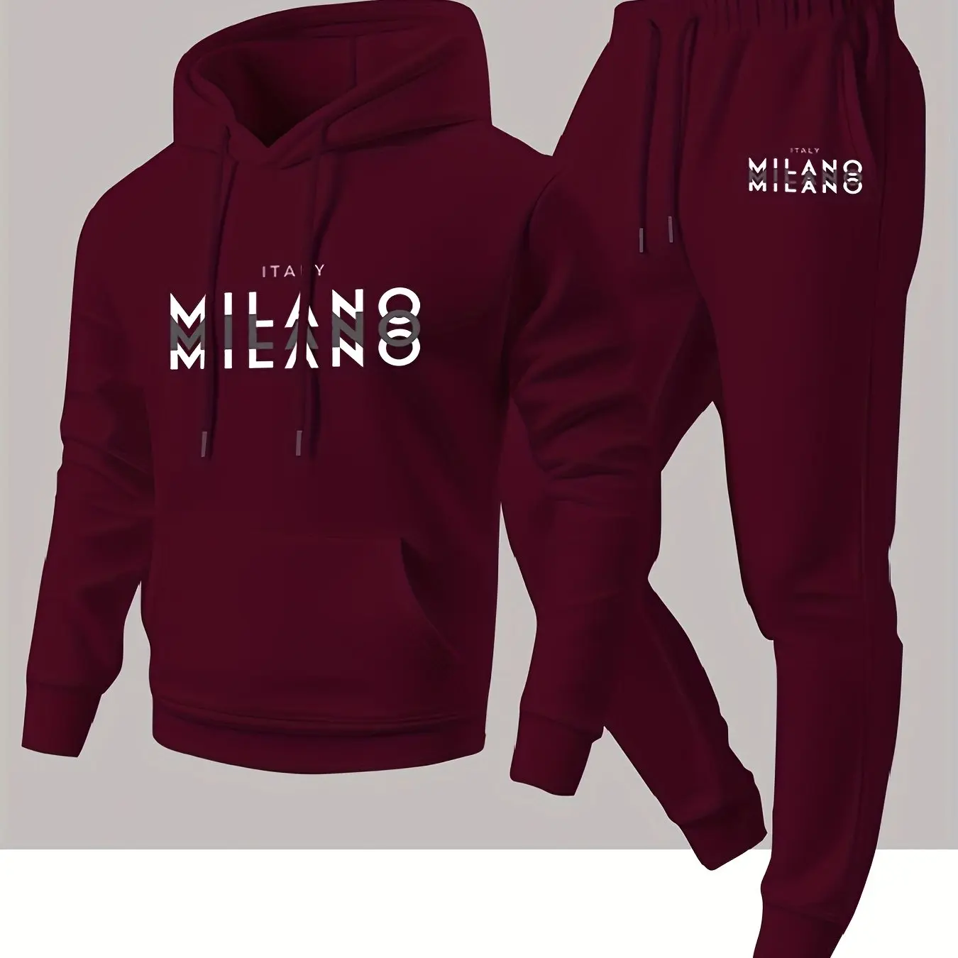 Trendy Men's Italian Milan Letter Pattern Hooded Sweatshirt and Athletic Pants Casual Sports Set Men's Clothing Sets view 3
