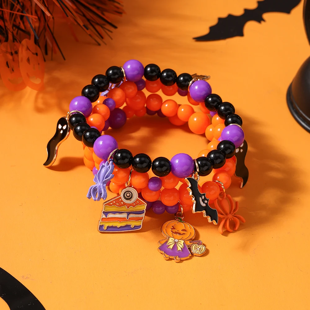 Aihua Gruselige Halloween Fledermaus Spinne Kürbis Armbänder für Frauen Männer Hip Hop Perlen Armbänder Halloween Schmuck Geschenke – Detail 4