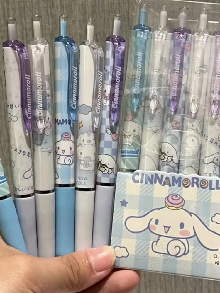 Sanrio Hello Kitty 6pcs Series Gel Pen 0.55mm Refill Y2k Cinnamoroll Kuromi MelodyCartoon Press Pen Black Stationery Supplies