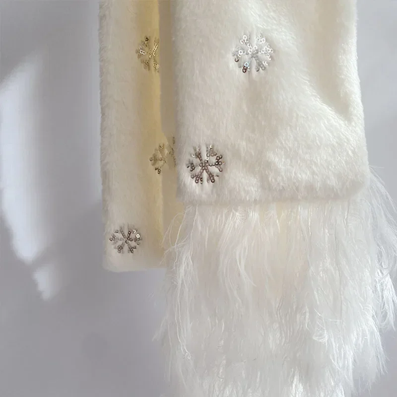 Sweet Lolita White Scarf Earmuffs Set Faux Rabbit Plush Snowflake Flow Y2K Women Winter Warm Foldable Ear Wrap JK Accessories