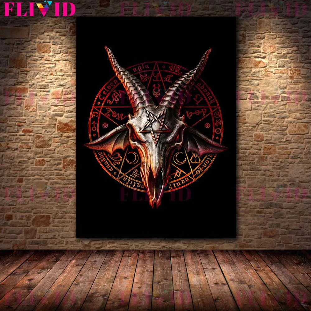 Witch Curse Doll And Baphomet Vintage Wall Art Canvas Painting Mysterious Demon Wicca Art Poster And Print For Living Room Decor