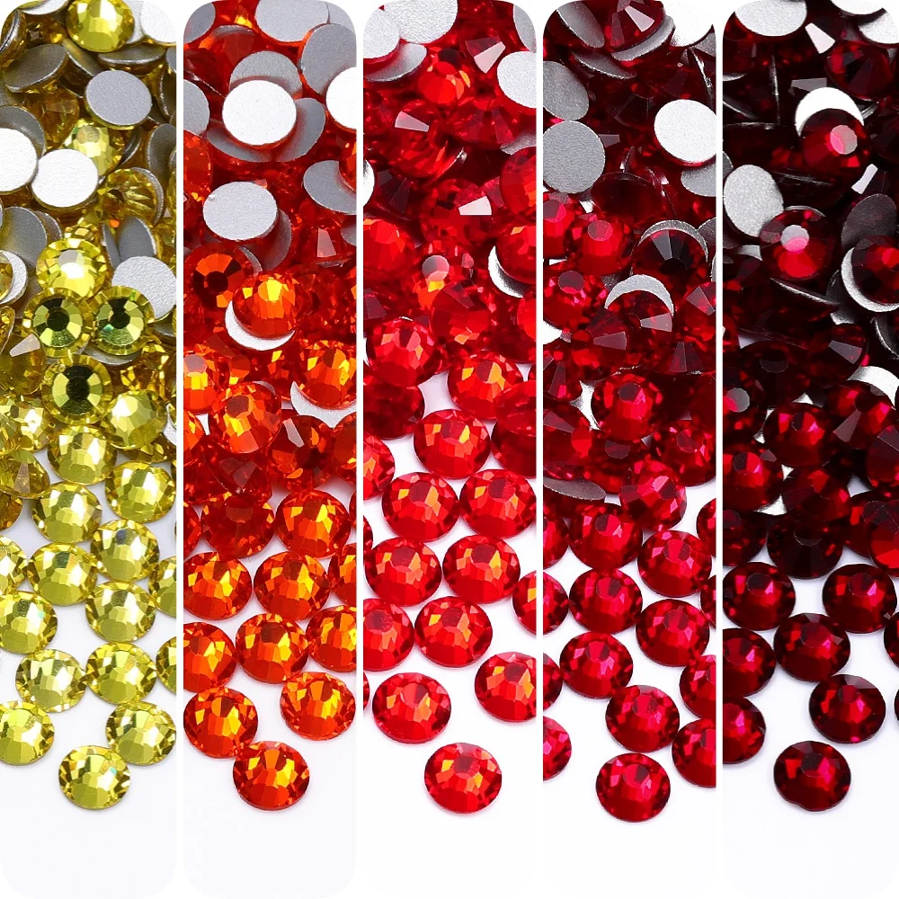 SS3-SS50 Red Series Boutique Glass Non Hotfix Rhinestones Siam Glitter Crystal Nail Art DIY Clothes Rhinestones For Needlework
