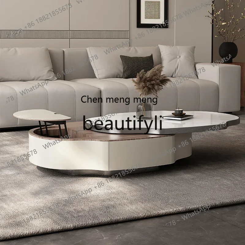 cn8350 ss Style Light Luxury Adjustable Irregular Coffee Table Villa New Model Solid Wood Living Room Home Small Apartment Rock