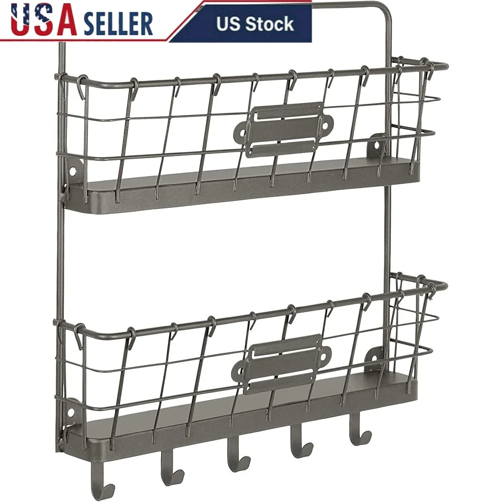 

Vintage Wall Mount Mail Organizer Key Rack Rustic Entryway Storage with Hooks 2-Tier Design Easy Wall Mounting Farmhouse Decor