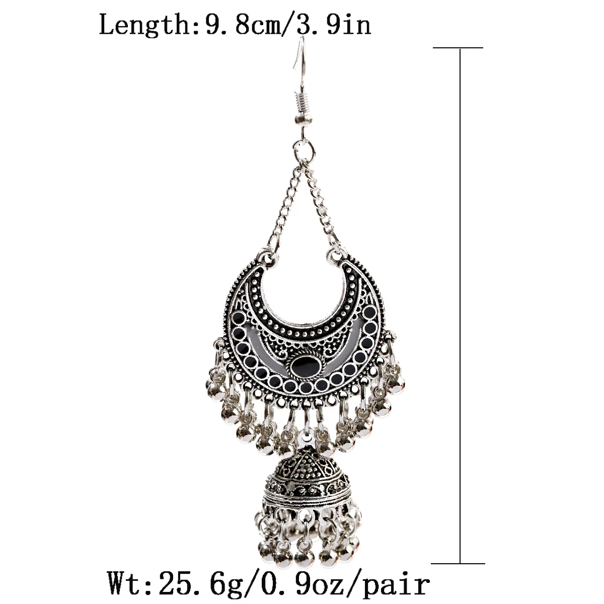 Ethnic Silver Color Indian Jhumka Gypsy Jewelry Boho Geometric Lantern Tassel Oxidized Earrings Women\'s Afghan Hanging Earrings