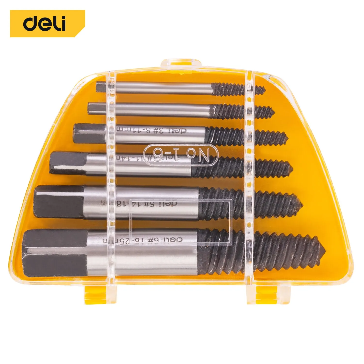 Deli 6Pcs Screw Extractor Metal Drill Bit Set Broken Speed Out Bolt Extractor Bolt Stud Remover Tool