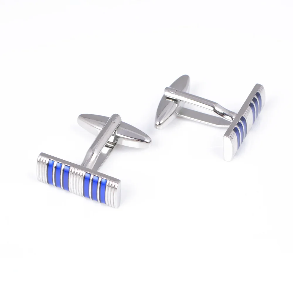 Silvery Blue Striped Metal Cufflinks Exquisite Suit Adorned With Cufflink Men's Business Suits For Commuting Smart Accessory