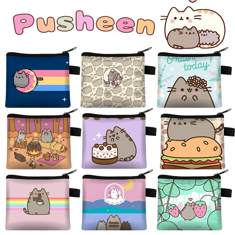 Pusheen Coin Purses Cartoon Polyester Wallets Fashion Cats Mini Portable ID Card Holders Anime Key Storage Bag Kids Xmas Gift