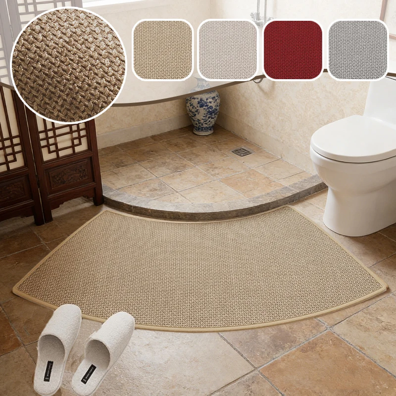 

Simple Linen Quick Dry Bath Mat Non Slip Absorbent Linen Arc Shower Rug Machine Washable Soft for Bathroom Floor Kitchen Tub