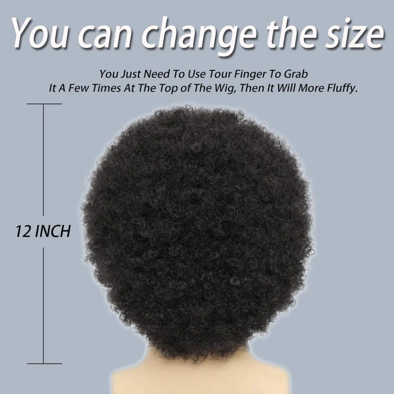 Afro Wig Men，70's Costumes for Men Heat Resistant Synthetic Disco Wig（Black,6 inch）