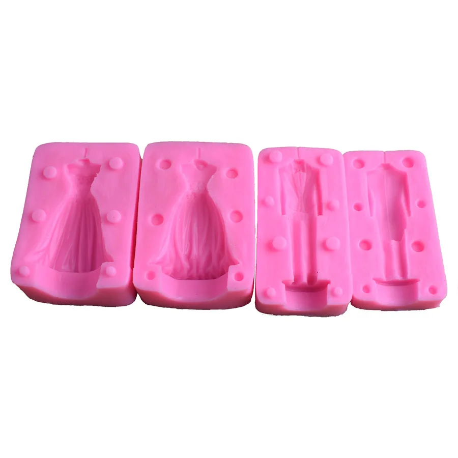 Aomily 3D Wedding Dress Suit Shapex Silicone Clip Mold Cake Molds Baking Pastry Chocolate Candy Jelly Cake Decoration Mould