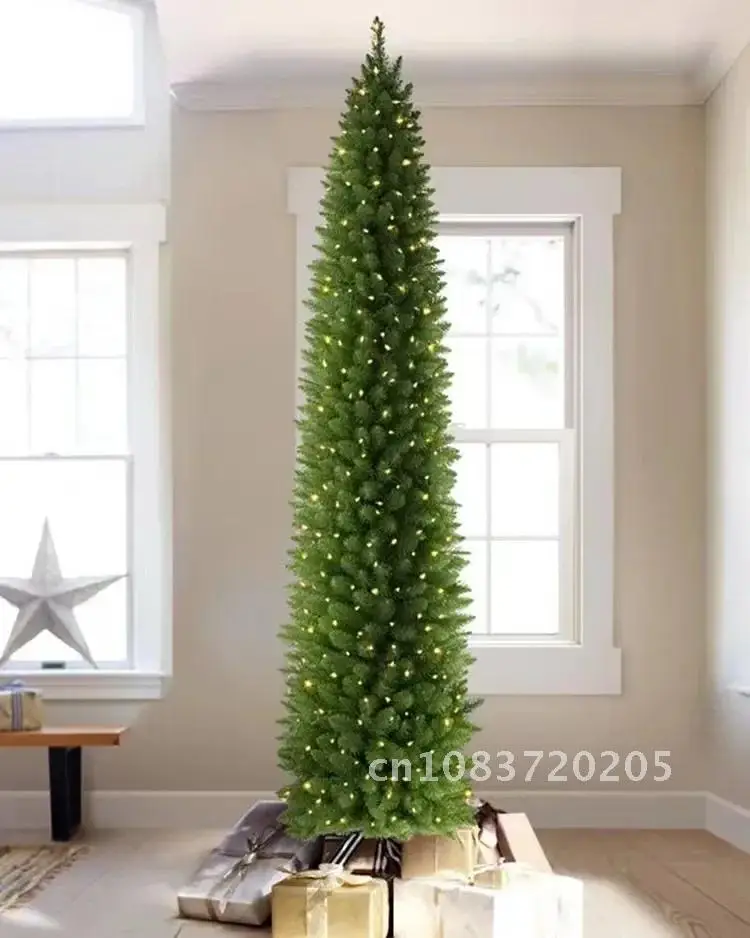 Artificial Christmas Tree Green Pointed Slender Slim Pen Pole PVC Christmas Tree 1.2m To 2.7m Christmas Atmosphere Decorations