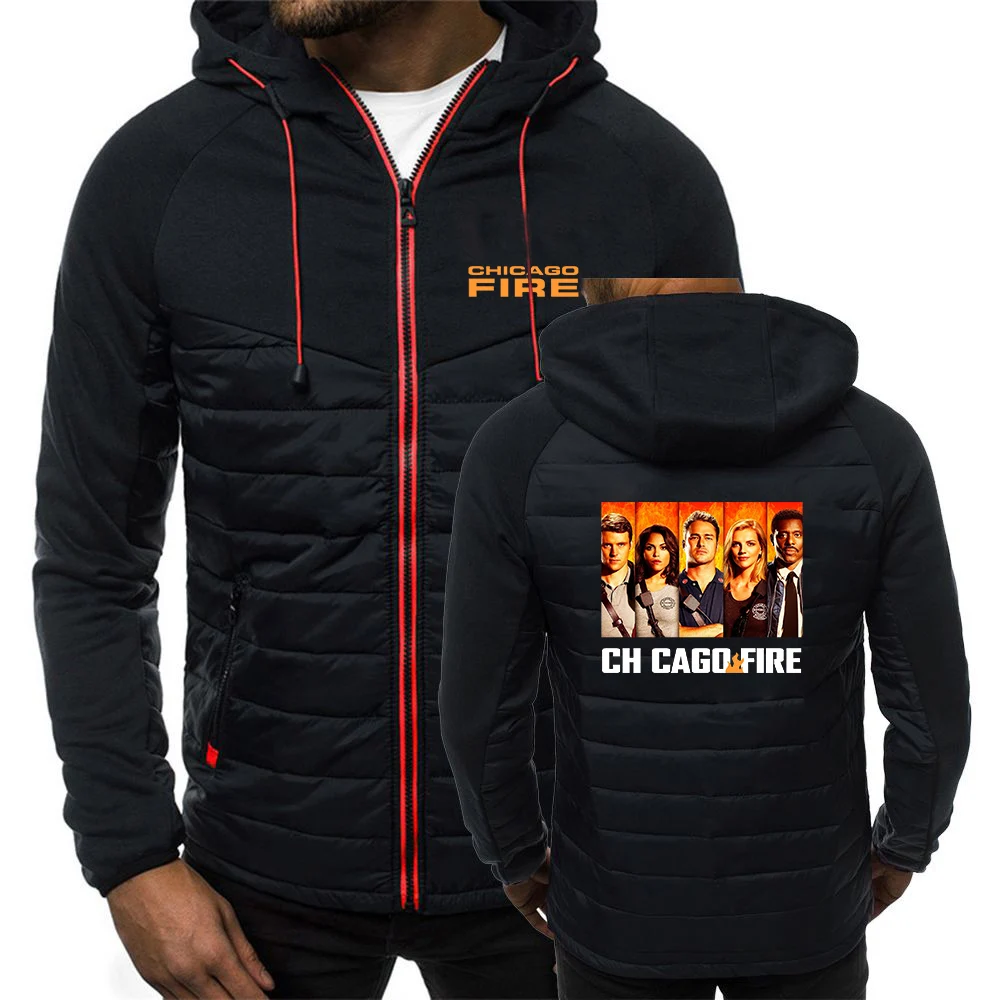 

New Chicago Fire Department Show Tv Show Duty Printing Fashion 2023 New Men's Splicing Tracksuit Slim Fit Cotton Hoodies Coat