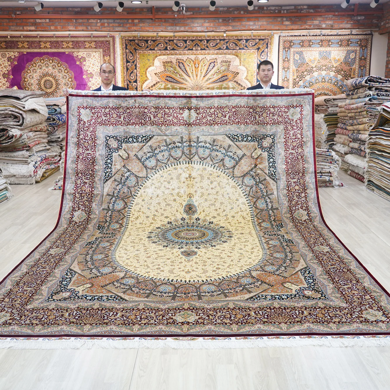 274x366cm Chinese Traditional Handknotted Silk Rug Oversize Antique Family Carpet