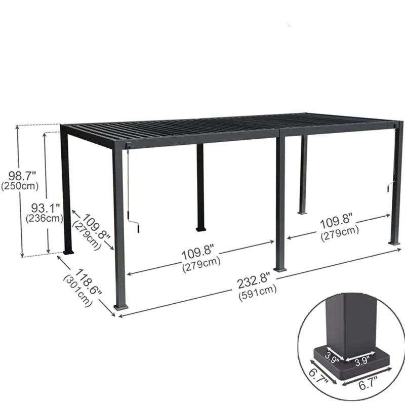Luxury Pergola 10ft and 20ft Aluminum Louvered Pergola Rainproof Gazebo with Adjustable Roof for Outdoor Deck Patio Garden Yard