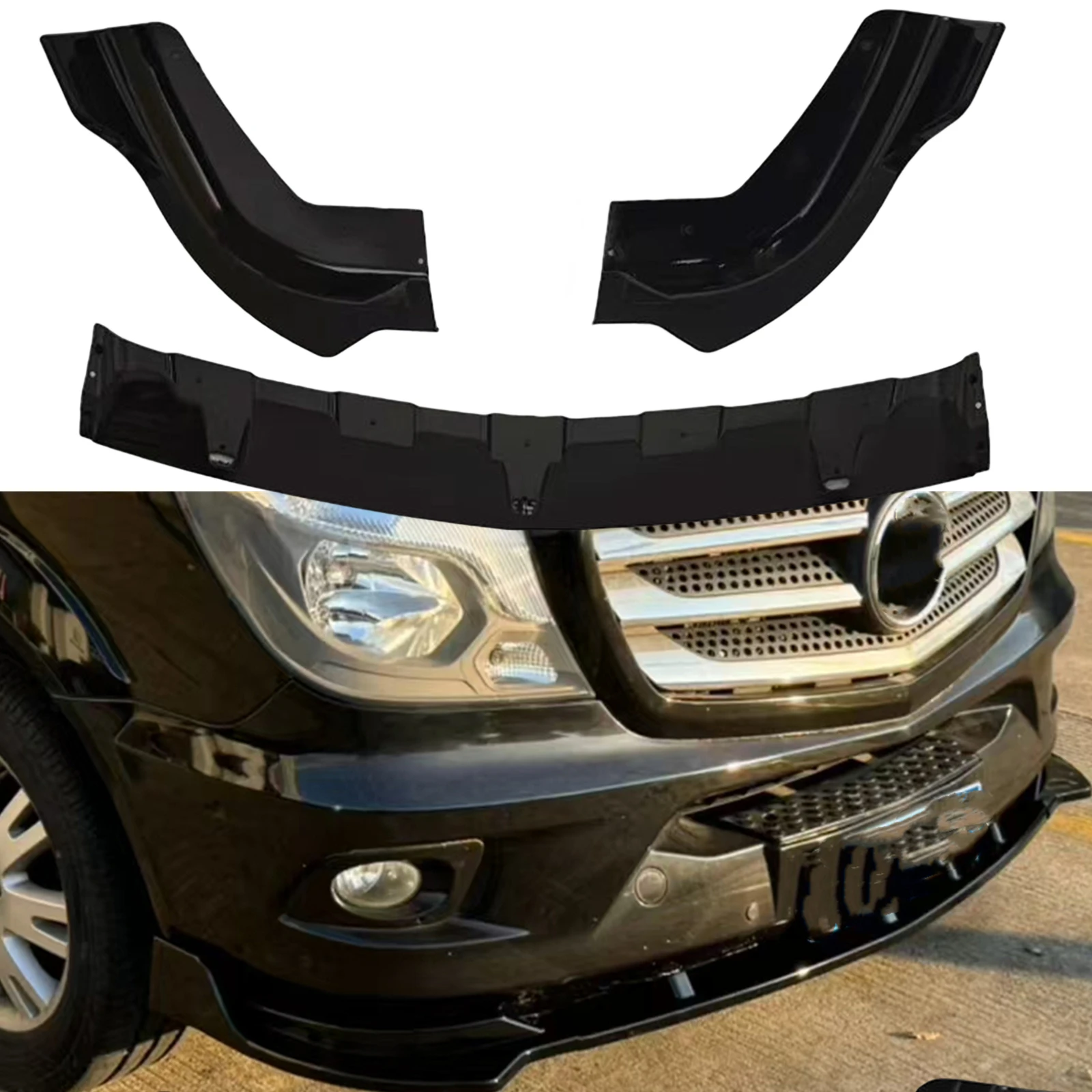 

Front Bumper Spoiler Lip For Mercedes-Benz Sprinter W906 2014-2016 Gloss Black Car Lower Body Splitter Plate Kit Blade Protector