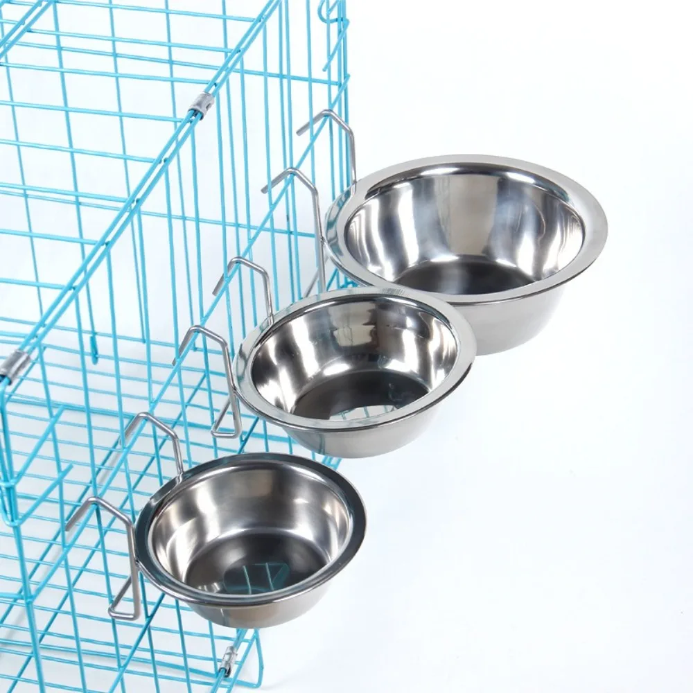 Durable Stainless Steel Hang-on Pet Bowl Big Capacity Stationary Dog Bowl Hanger Cage Cup Dog