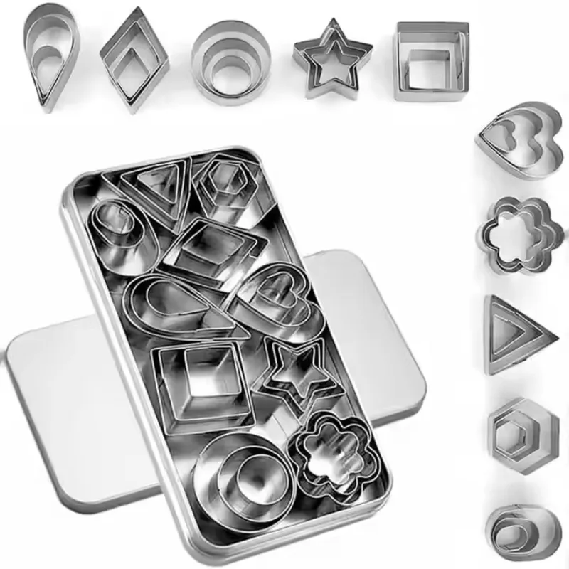 

30Pcs/Box Mini Stainless Steel Mould Heart Star Flower Geometric Shape Cookie Cutters Kitchen Fondant Biscuit Pastry Bakeware