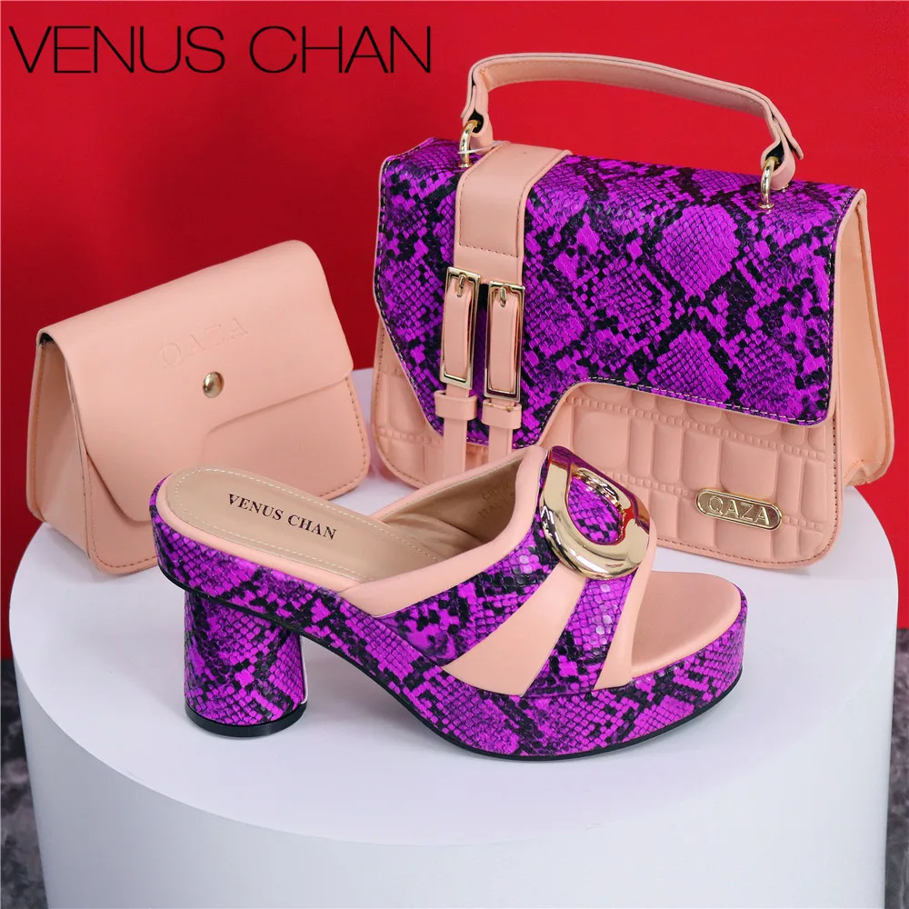 

Sequins Fashionable Hollow Design Pink Color Ladies Shoes And Bag For Party Nigerian Women Wedding High Quality Sandals