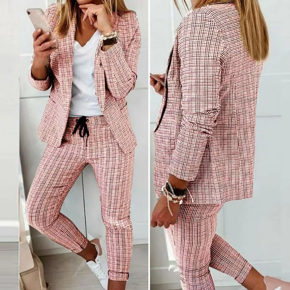 2 pantaloni Blazer autunno pz/set Set completo da donna con colletto rovesciato Set di pantaloni Blazer da donna a punto aperto