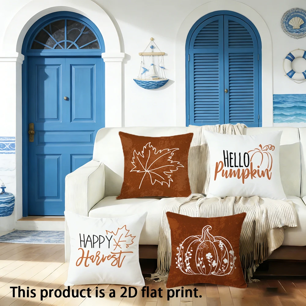 1pc  Fall Farmhouse Throw Pillow Covers, Happy Harvest Hello Pumpkin Maple Leaf Pumpkin Cushion Cases for Home Sofa Couch
