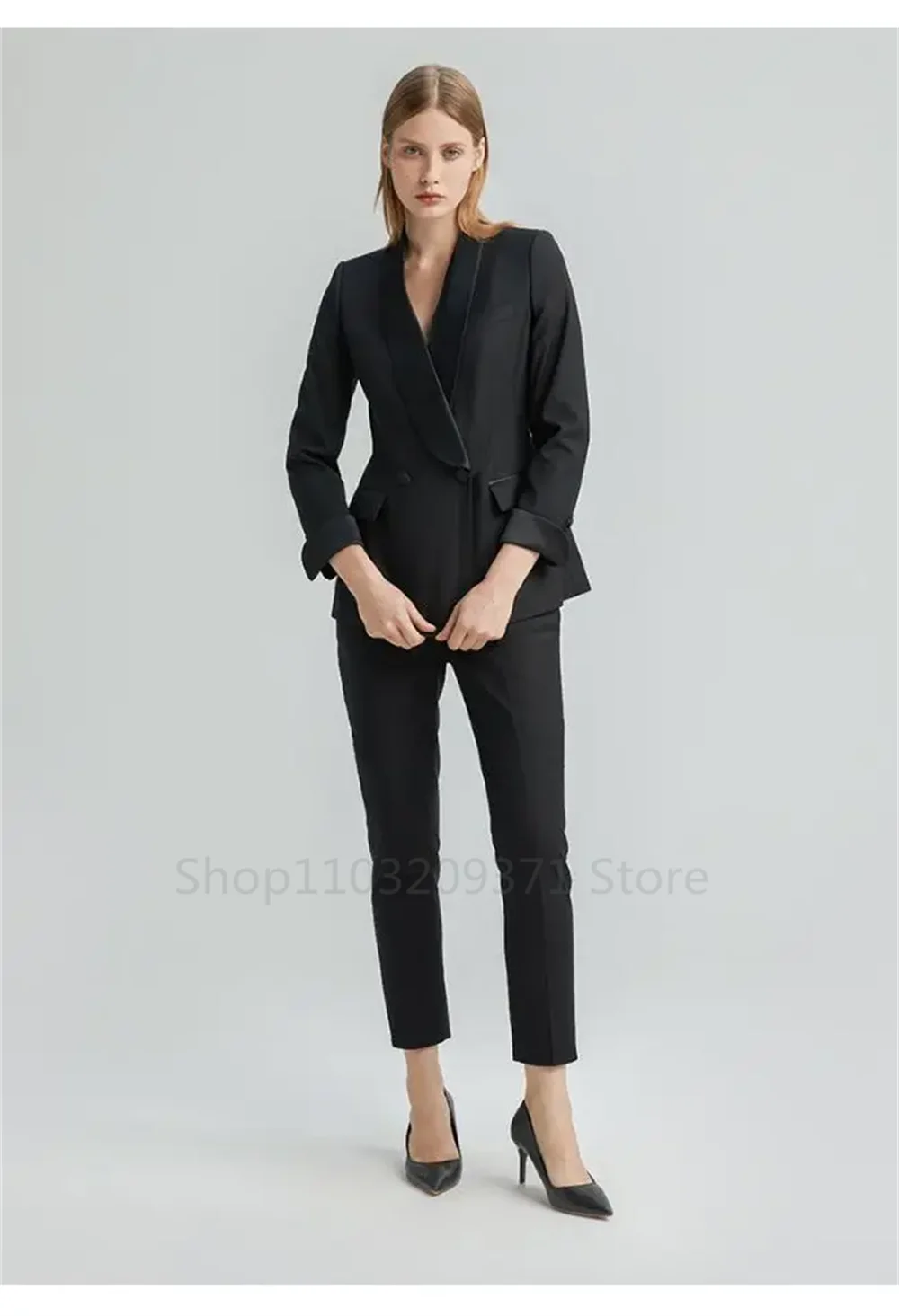 2024 Formal Plus Size Suit Black Women\'s 2-Piece Slim Fit Work Wear Business Office Jacket+Pant Female Wedding Party Tuxedo