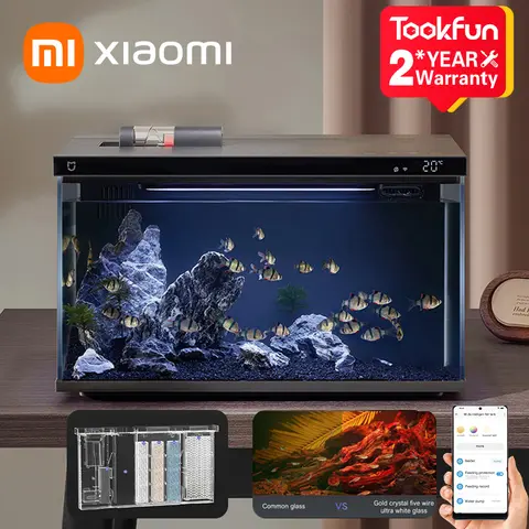 XIAOMI MIJIA Smart Fish Tank Myg100 Automatic Feed Aquarium App With Filter Ultra-White Glass Full Color Range Ecological Lamp
