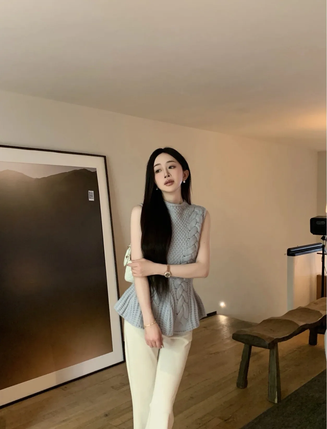 Koreanische Sle Summer ort Sve Strickweste Damen Sweet Chic Base Layer Top mit Rüschen Design Svel Slim Fit Base L...