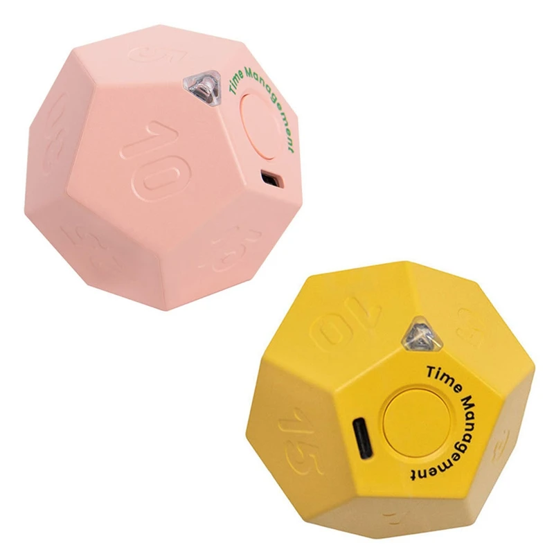 FULL-Mini Timer Rotate Dodecagon Rechargeable Timer Sound Vibrate Light Alarm Flip Timer Countdown For Timemanager