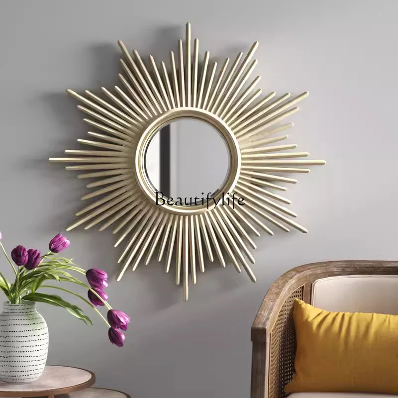 European creative sun decorative mirror American light luxury round wall-mounted mirror