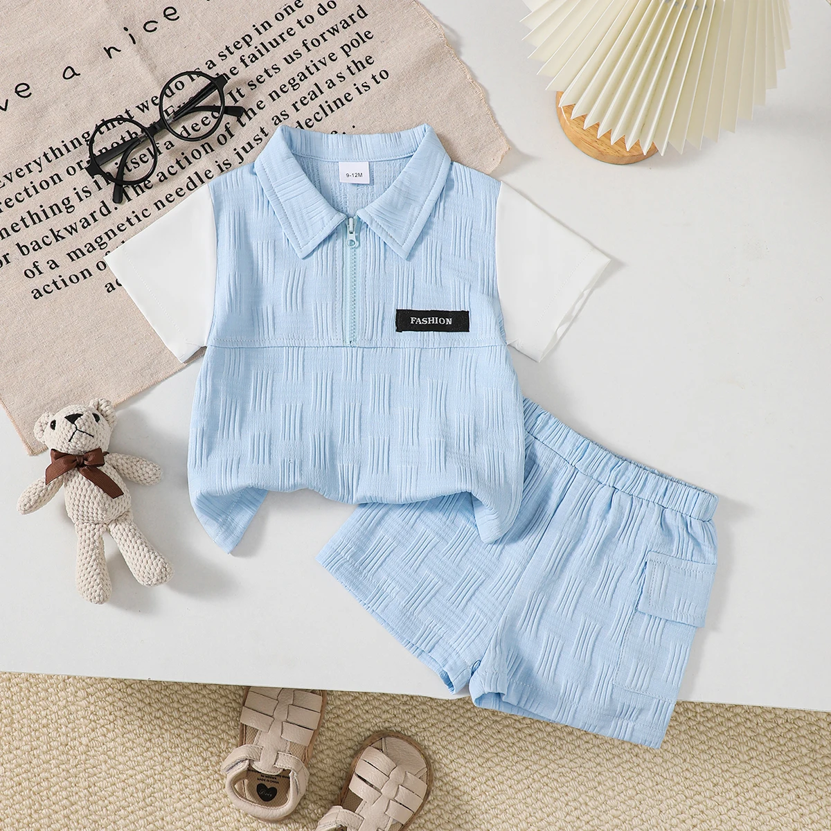 Conjunto de Verano para Bebé Niño, Camiseta a Rayas Azules con Solapa y Pantalones Cortos, Conjunto de 2 Piezas para Bebé Niño Guapo de 0 a 3 Años, Conjunto Informal, Ropa de Bebé