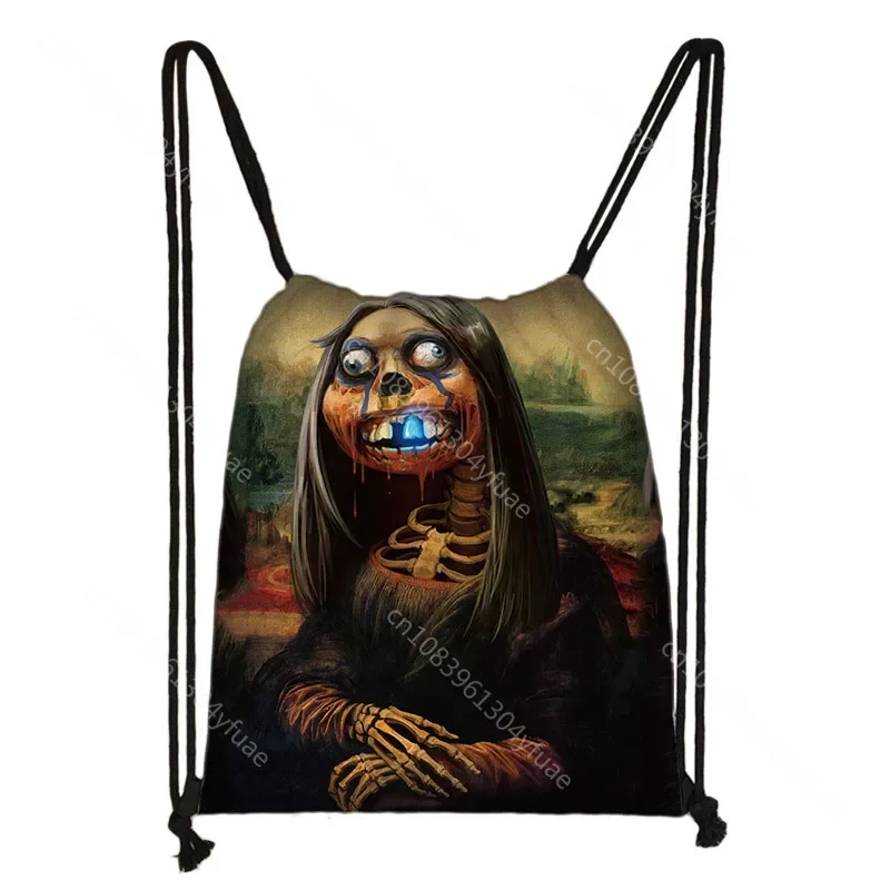 Bolso con cordón de Van Gogh Mona Lisa para mujer, bolsa de almacenamiento para mujer, mochila de moda para adolescentes, bolsa de compras para fiesta