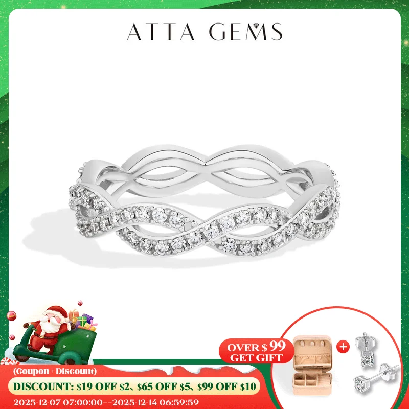 

ATTAGEMS Twist Design Sparkling Moissanite Ring for Wome s925 Sterling Silver Hollow Wave Band Engagement Wedding Fine Jewellery
