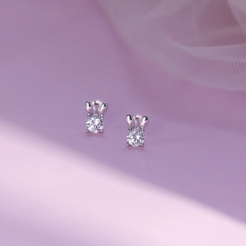 925 Sterling Silver Jewelry Crystal Cute Rabbit Stud Earrings for Women Wedding Party Jewelry for Girls Friend Gift