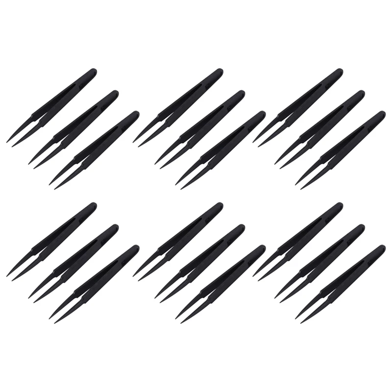 

18 Pcs Black Plastic Electronic Pointy Tip Anti-Static Tweezers