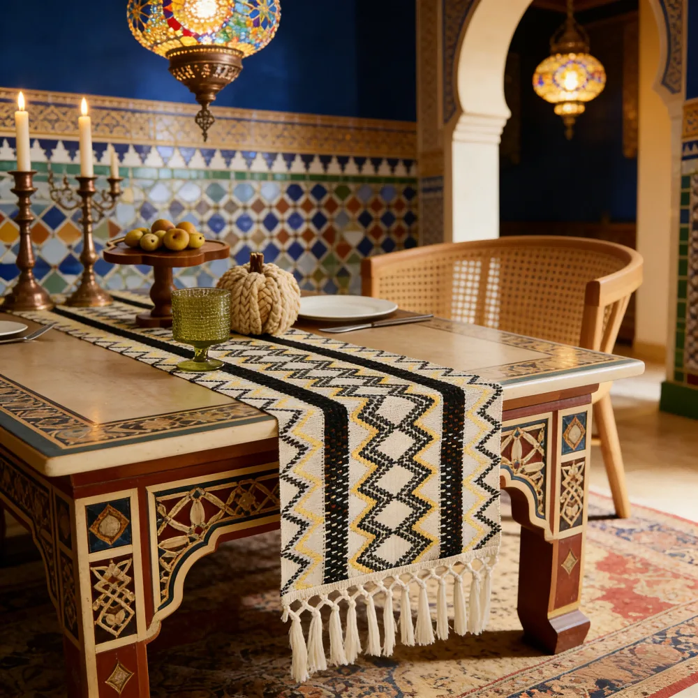 yjq table flag woven hollow fringed tablecloth ethnic style festival decoration table mat