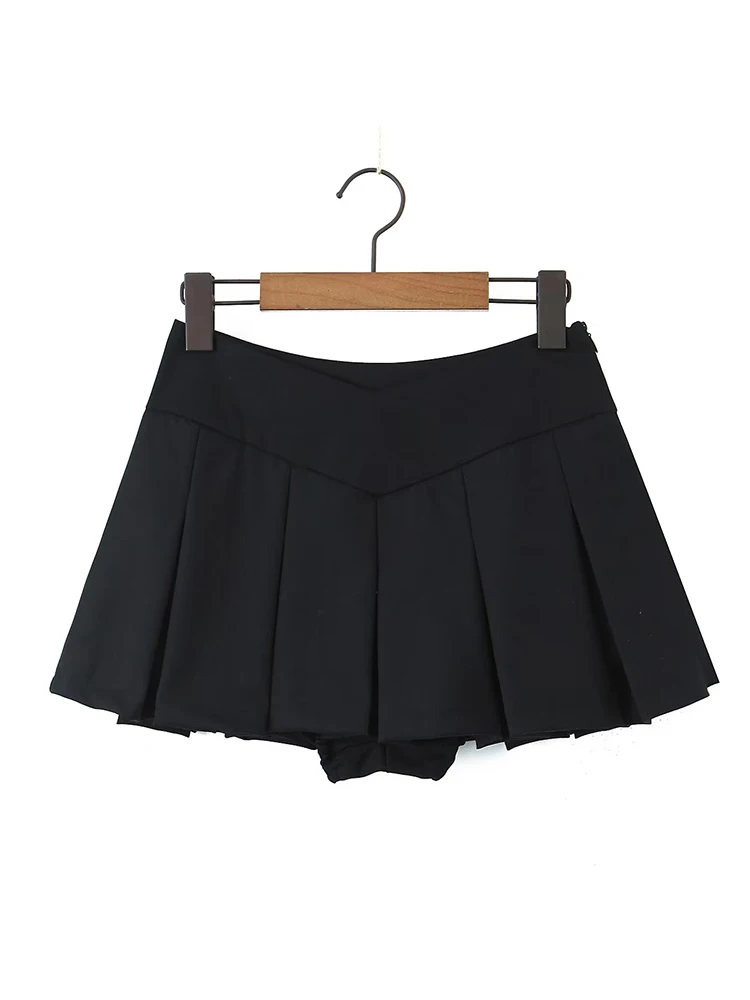 YENKYE Cool Girl Sexy Low Waist Mini Pleated Skirts With Shorts Lining