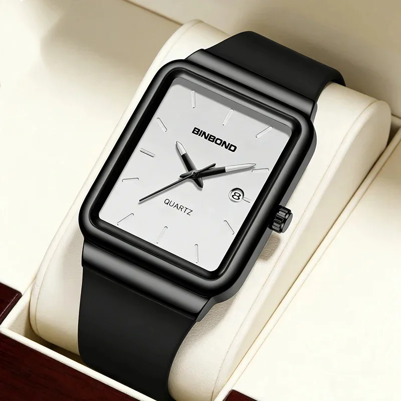 Men's Watches Fashion Simple Square Quartz Wristwatches Waterproof Silicone Strap Watch For Men Trend New Excellent Gift Choice