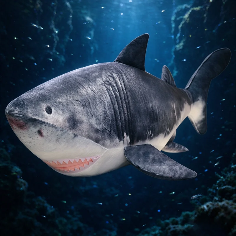 55CM Hot Cute Simulation Megalodon Shark Plush Toys Soft Cartoon Printed Fabric Marine Animals Plushies Pillow Kid Birthday Gift