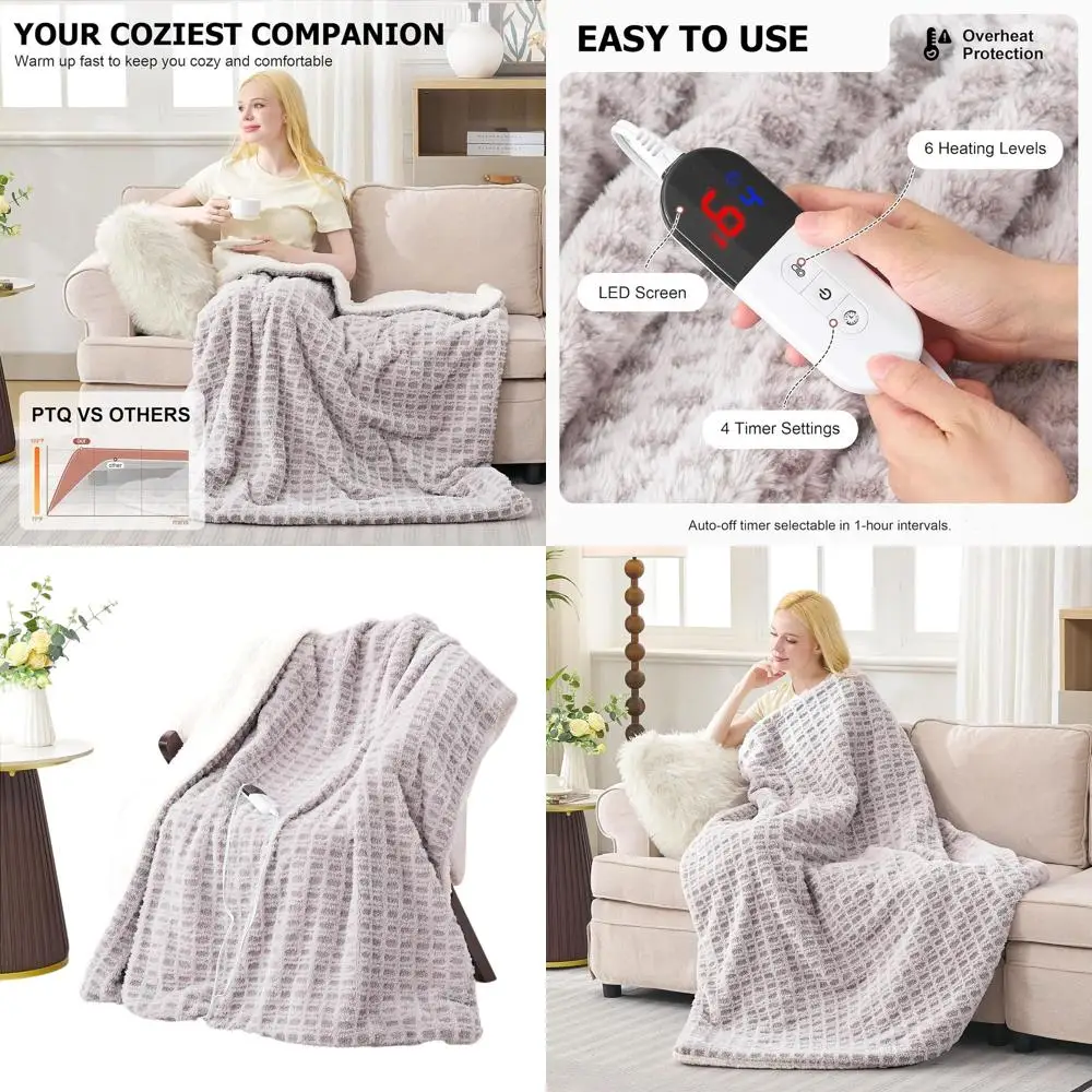 

Heated Throw Blanket 50x60, 6 Heat & 4 Timer Options, Soft Faux Fur & Sherpa, ETL Certified, Overheat Safe, Washable, Perfect Gi