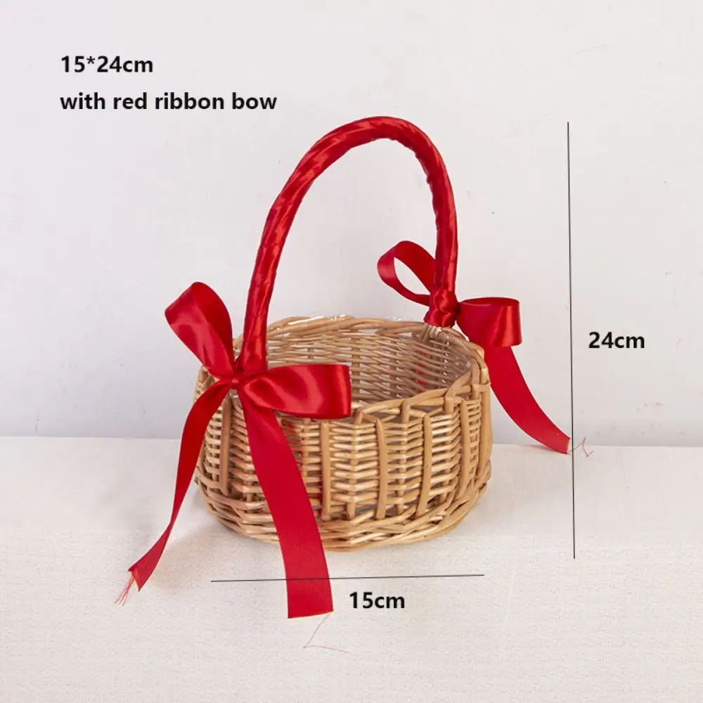 with Pearl Hand-held Imitation Rattan Handhold with Riddon Bow Household Braid Storage Baskets Handwoven 7 Styles