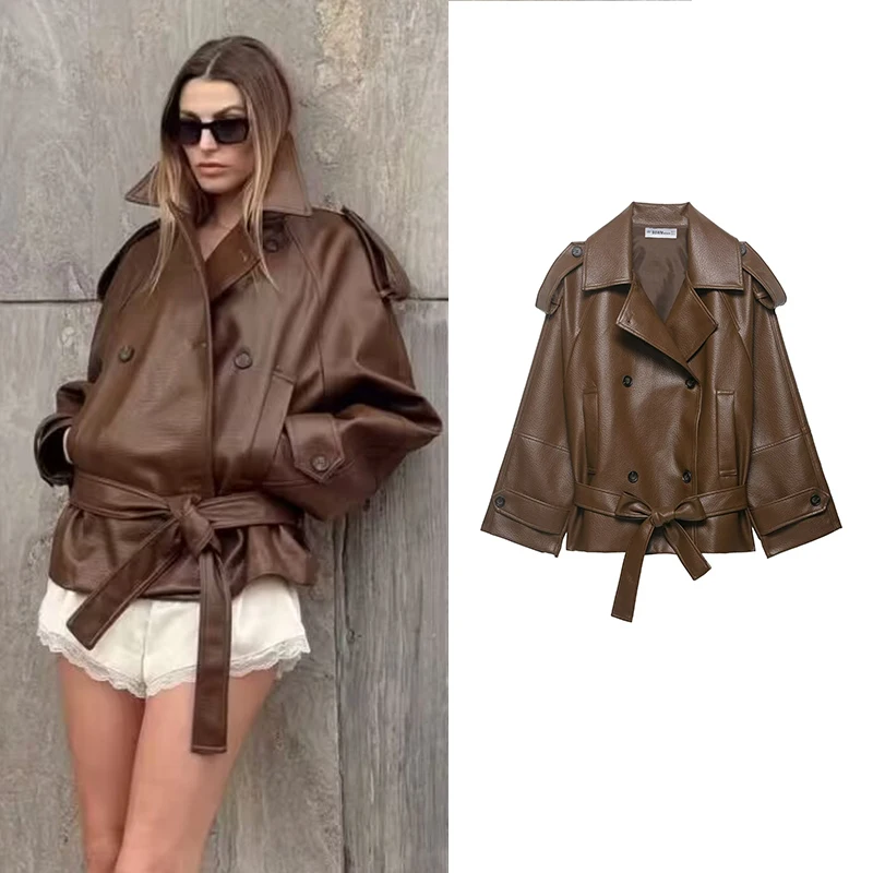 

Spring New Women's Jackets 2026 Fashion Loose Women's Warm Coats Chic Young Leather Long-sleeved Holiday Outerwear Coats