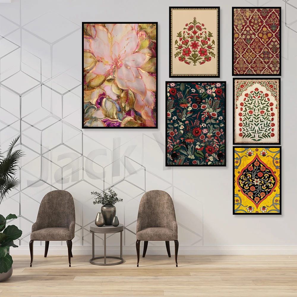 Indian Art, Floral Prints, Living Room decor,Printable,Indian Vintage Fabric Decor, Printables, Pichwai, Poster, Wall Art, Paint