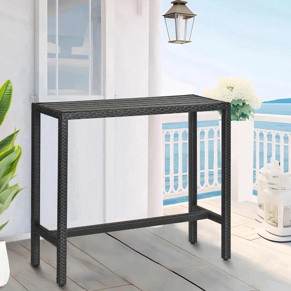 

Outdoor Bar Table, Outdoor Console Table for Patio 45" Long Bar Height Table Hot Tub Tall Tables Wicker High Top Pub Serving Tab